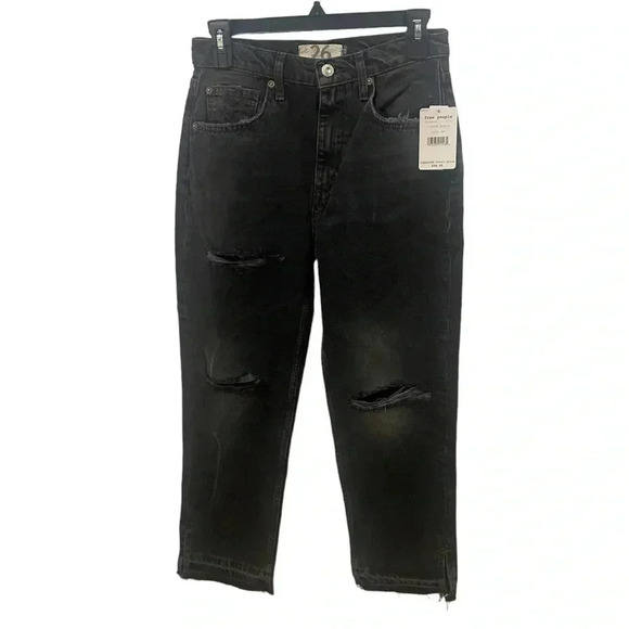 Free People Rugged Black Distressed Jeans Size 26 - Picture 2 of 7
